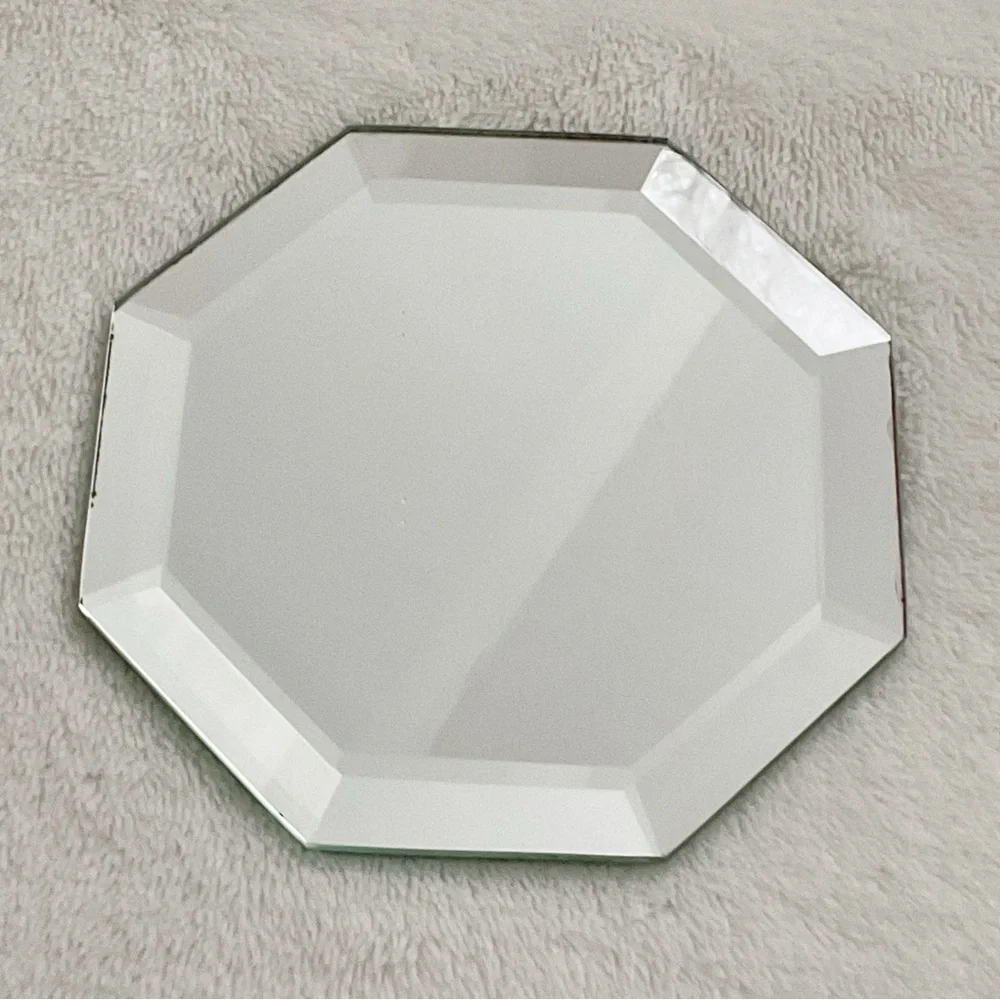 Vintage Beveled Mirror Coasters Set of 2 Octagon Art Deco Vanity Bar Cart Decor